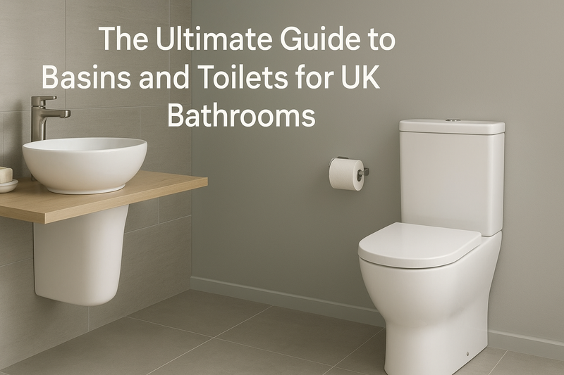 Modern UK bathroom with washbowl basin, semi pedestal basin, and close coupled toilet, showcasing minimalist design in neutral tones.