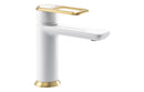 Abode Levarto Basin Mixer - Matt White & Brass