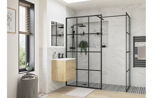 AquaLuxe Dino 760mm Framed Wetroom Side Panel - Black