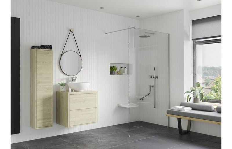 AquaLuxe Dino 760mm Wetroom Panel & Floor-to-Ceiling Pole - Chrome