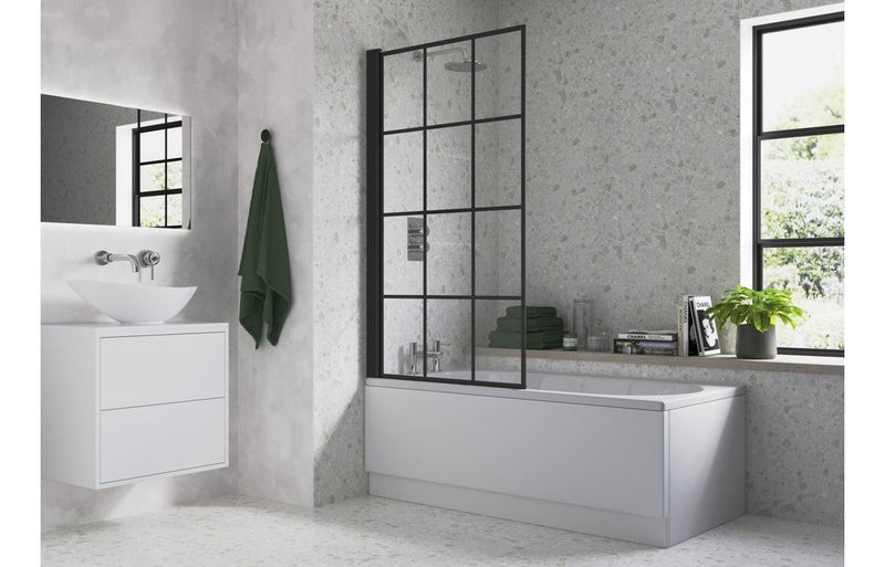 Harmony Mersey 800x1500mm Bath Screen - Matt Black