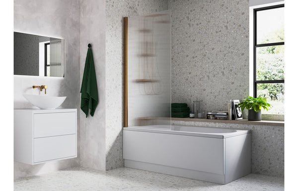Harmony Fluted 800x1500mm Single Straight Bath Screen (5mm) - Brushed Bronze