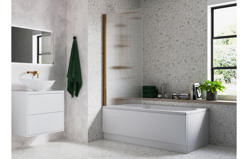 Harmony Fluted 800x1500mm Single Straight Bath Screen (5mm) - Brushed Bronze