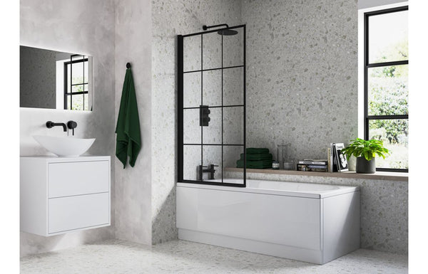 Harmony 800x1400mm Square Grid Bath Screen (6mm) - Black