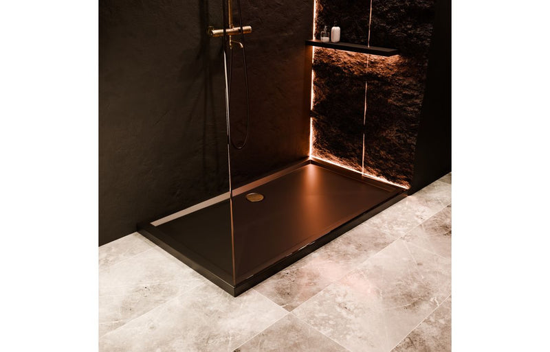 AquaLuxe 40mm Low Profile 1200x800mm Rectangular Tray & Waste - Matt Black