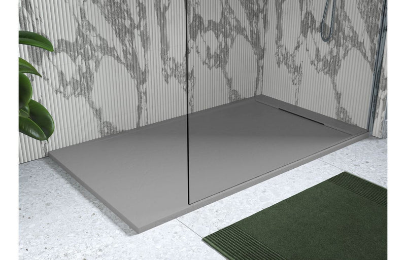 AquaLuxe 30mm Linear Slate 1700x800mm Rectangular Tray & Waste - Grey