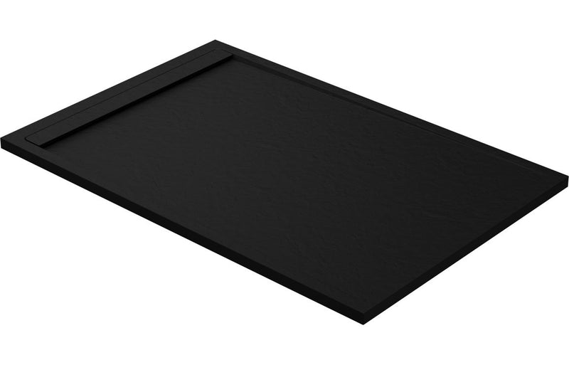 AquaLuxe 30mm Linear Slate 1400x800mm Rectangular Tray & Waste - Black