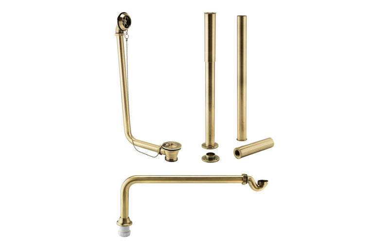 Harmony Exposed Bath Plug & Chain Waste with Pipe Shrouds - Brushed Brass
