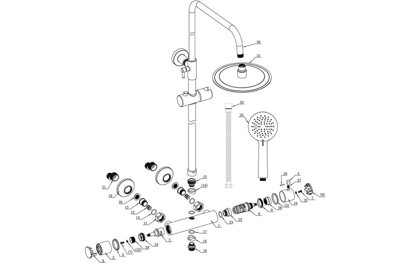 Round Thermostatic Bar Mixer with Riser Kit - Chrome