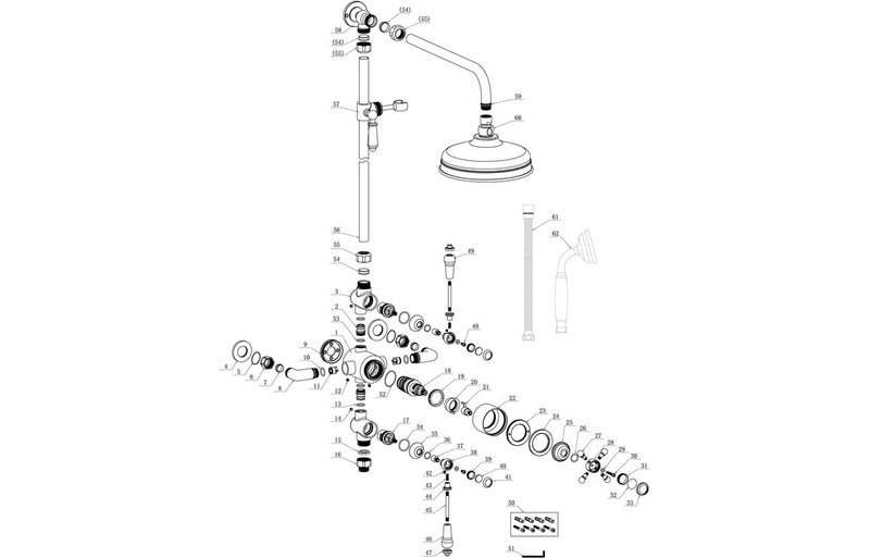 Nova Traditional Exposed Two Outlet Shower Valve with Riser Kit and Overhead