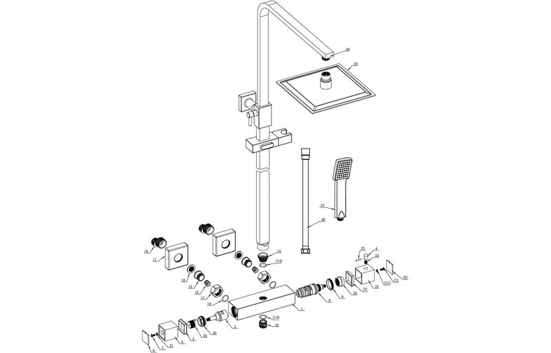 Artimis Square Thermostatic Bar Mixer with Riser Kit - - Matt Black
