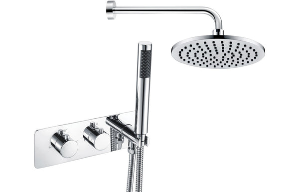Nyla Shower Pack Two - Two Outlet Twin Shower Valve with Handset and Brass Overhead