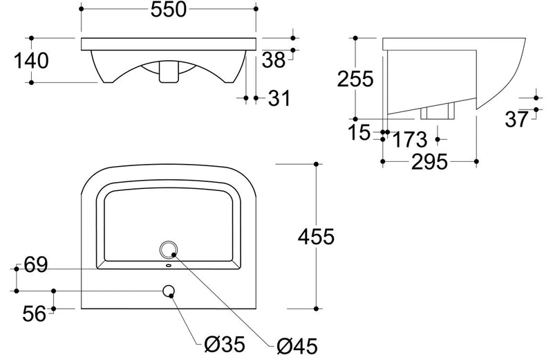 Charm 520x400mm 1TH Semi Recessed Basin