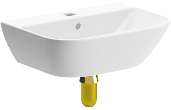 Charm 450x320mm 1TH Cloakroom Basin and Brushed Brass Bottle Trap