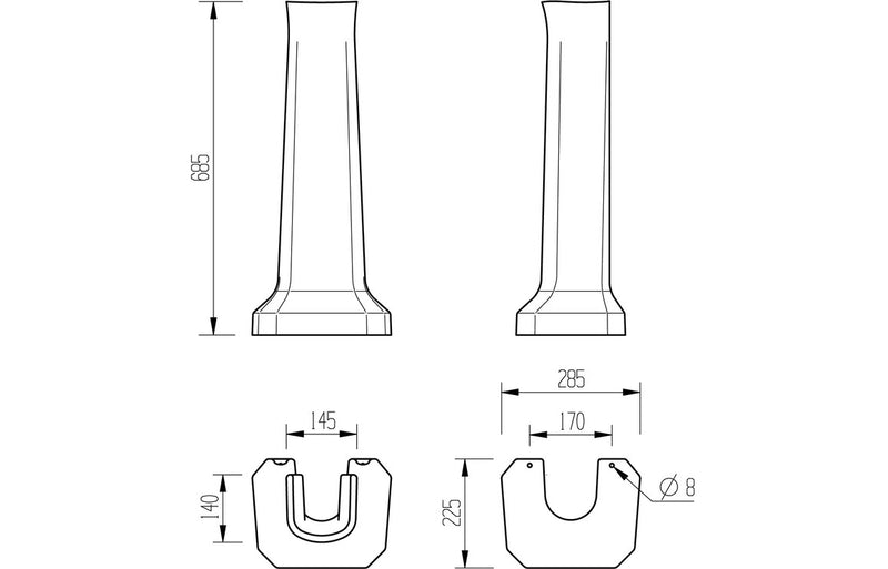 Ascot 600x500mm 2Th Basin and Full Pedestal