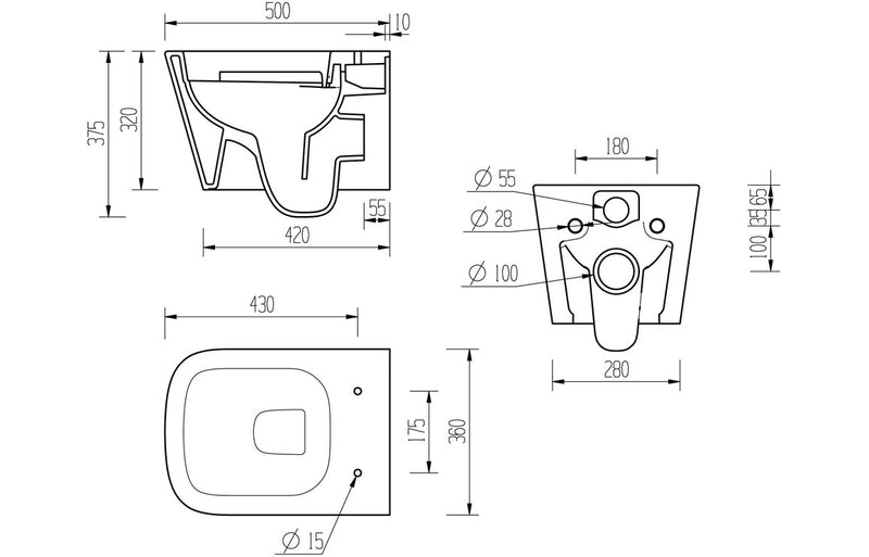 Cromwell Rimless Wall Hung WC and Soft Close Seat