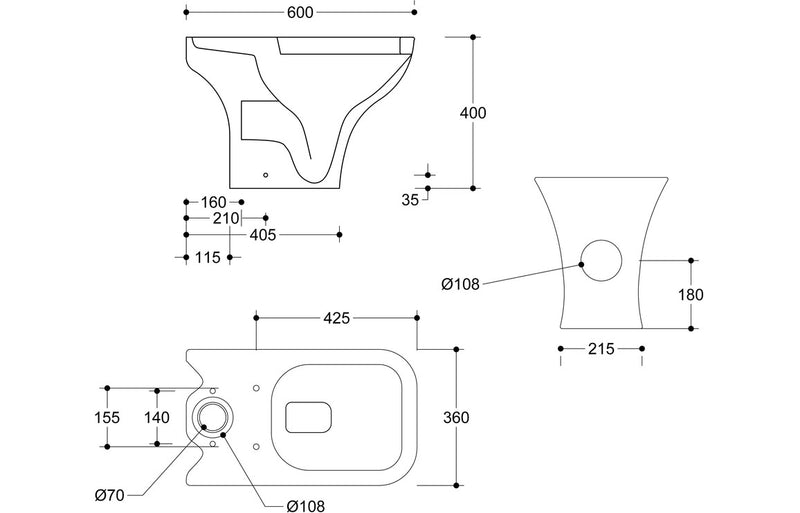 Charm Short Projection Close Coupled Open Back WC and Wrapover Soft Close Seat
