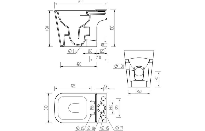Cromwell Rimless Close Coupled Open Back Short Projection WC and Soft Close Seat