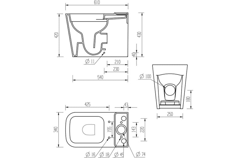Cromwell Rimless Close Coupled Fully Shrouded Short Projection WC and Soft Close Seat