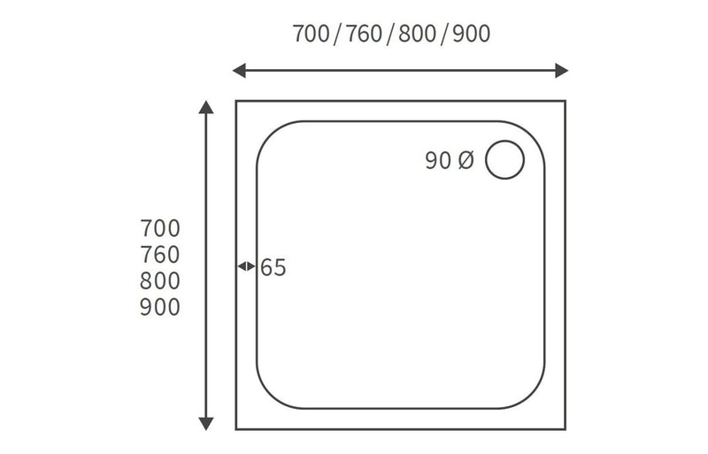 Cavalla 45mm Low Profile 800mm x 800mm Square Shower Tray and Waste