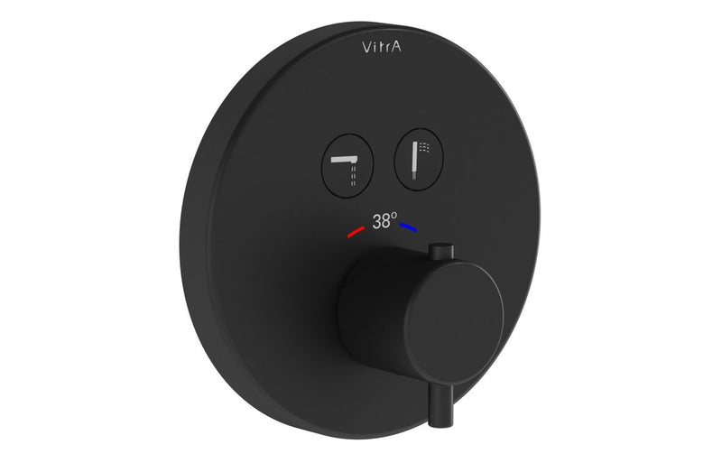 VitrA Aquacontrol Round Concealed Thermostatic 2-Way Bath Mixer - Matt Black