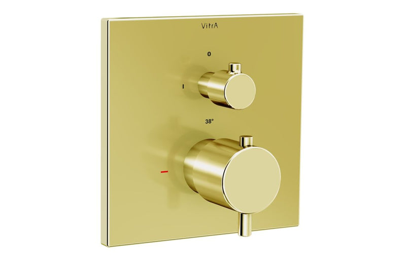 VitrA Root Square Integrated Thermostatic 1-Way Shower Mixer Valve - Soft Gold