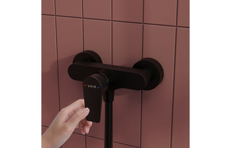 VitrA Flow Square Wall Mounted Shower Mixer - Matt Black