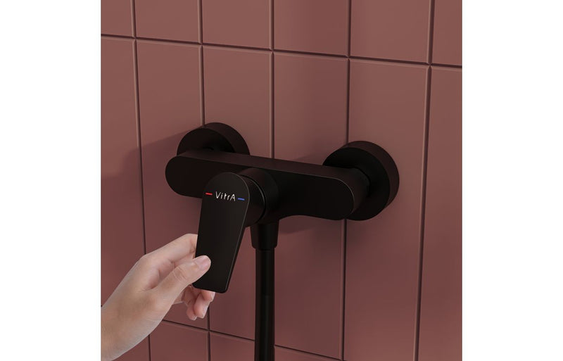 VitrA Flow Square Wall Mounted Shower Mixer - Matt Black