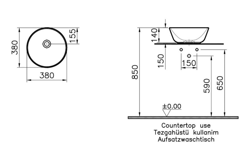 VitrA Geo 380x380mm 0TH Basin (No Overflow) - White