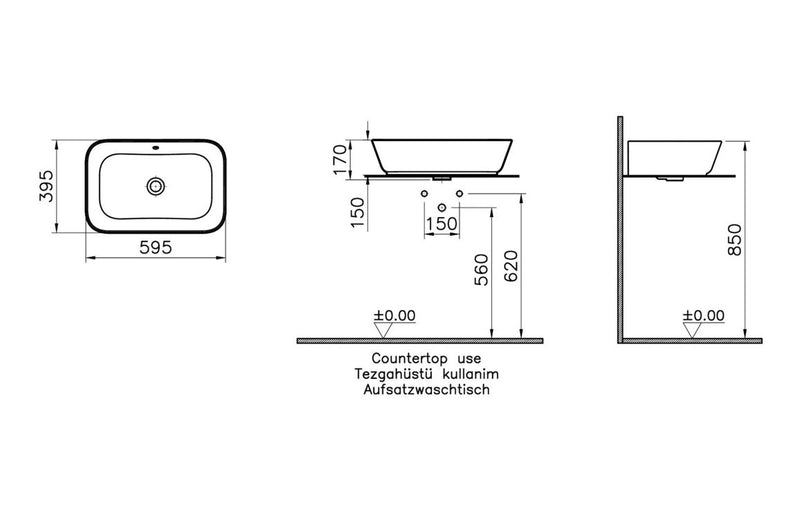 VitrA Geo 600x400mm 0TH Basin with Overflow - White