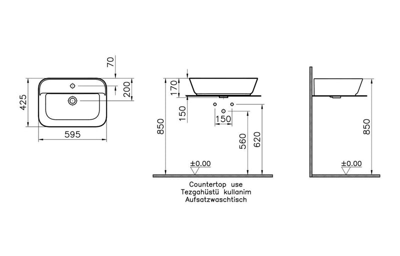 VitrA Geo 600x425mm 1TH Basin with Overflow - White