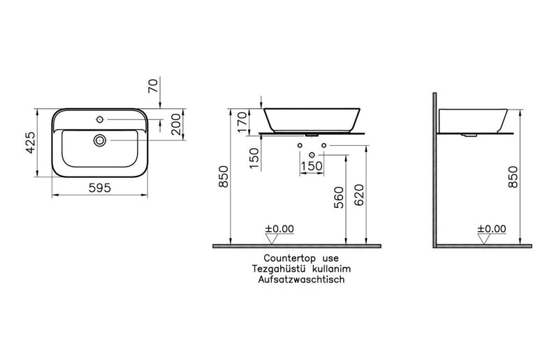VitrA Geo 600x425mm 1TH Basin (No Overflow) - White