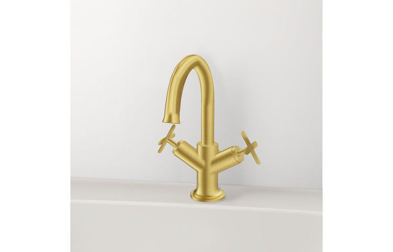 VitrA Origin Classic Basin Mixer (Cross Handles) - Brushed Gold