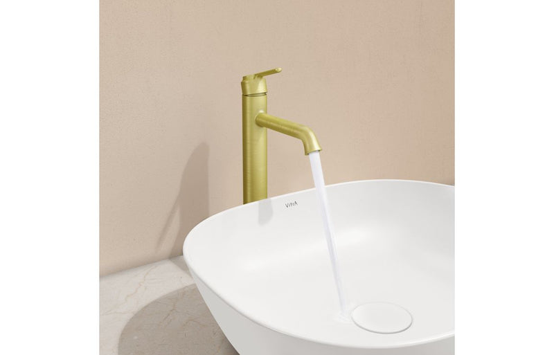 VitrA Origin Classic Tall Basin Mixer (Top Handle) - Brushed Gold