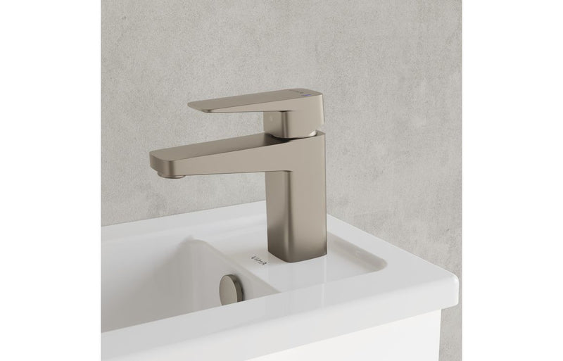 VitrA Root Square Compact Basin Mixer - Brushed Nickel