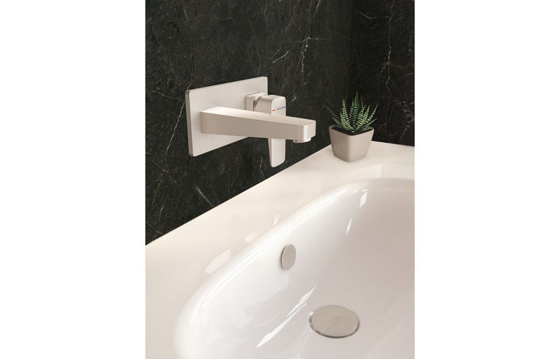 VitrA Root Square Wall Mounted Basin Mixer - Brushed Nickel