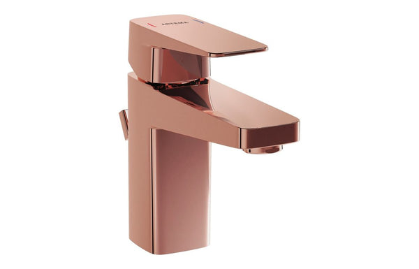 VitrA Root Square Compact Basin Mixer with Waste Lever - Soft Copper