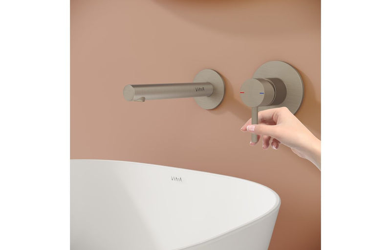 VitrA Origin Wall Mounted 2-Hole Basin Mixer - Brushed Nickel