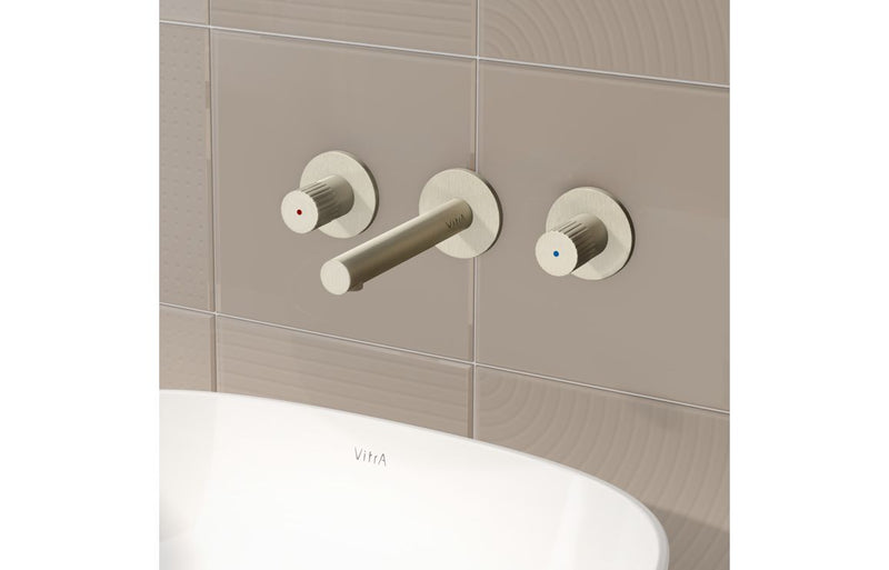VitrA Origin Wall Mounted 3-Hole Basin Mixer - Brushed Nickel